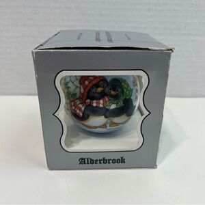 ALDERBROOK Vintage penguin igloo home sweet home satin Christmas ornament ball